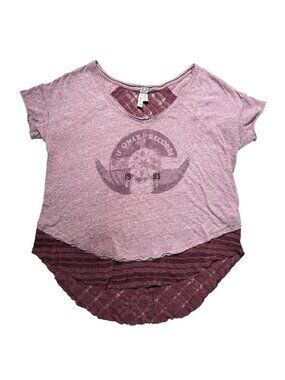 VTG 1983 Inspired We The Free Records Short Sleeve T Maroon Women’s S Boho Knit